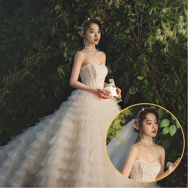 Women’s Temperament Fashion Large Trailing Dress | Elegant Breasted Evening Gown | Sophisticated High-Sense Party Dress with Train | Formal Red Carpet Gala Outfit | 2026 Luxury Occasion Wear