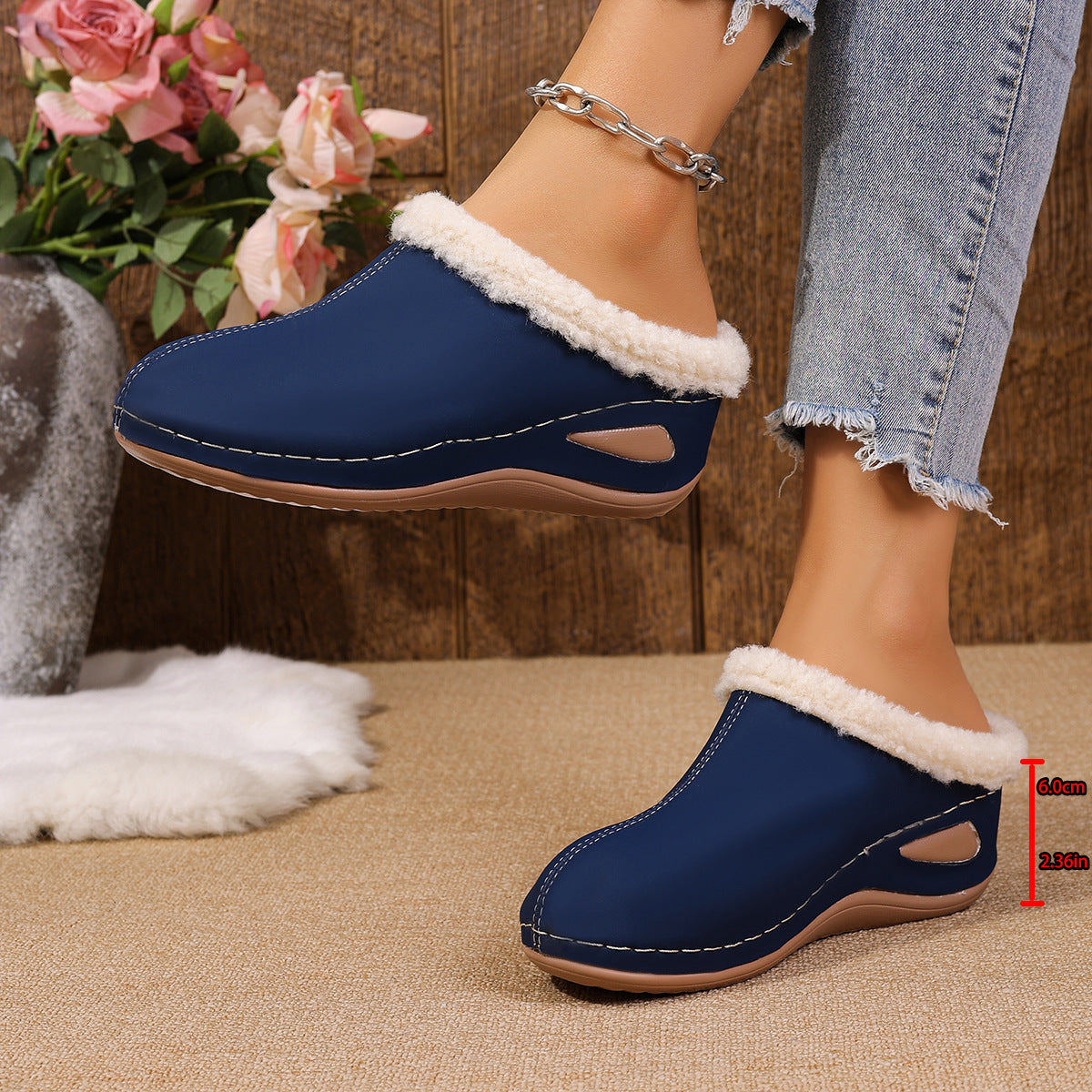 Fashion Plush Outdoor Wedge Sandals | Women’s Warm Garden Clogs & Slippers | Platform Fur-Lined Winter Garden Shoes | Non-Slip Lightweight Comfort Wedges for Women