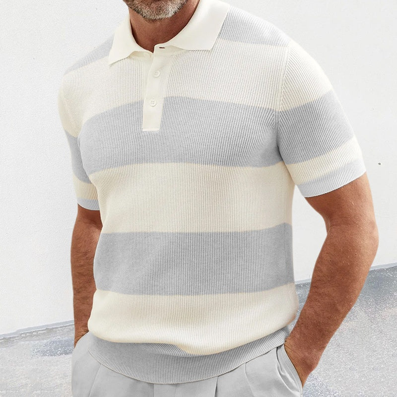 Men’s Summer Fashion Lapel Sweater | High-Sense Short Sleeve Knit Shirt | Trendy Minimalist Textured Polo Sweater | Luxury-Label Statuesque Radiant Apparel | 2026 High-Fashion Emerald-Luxe Essential