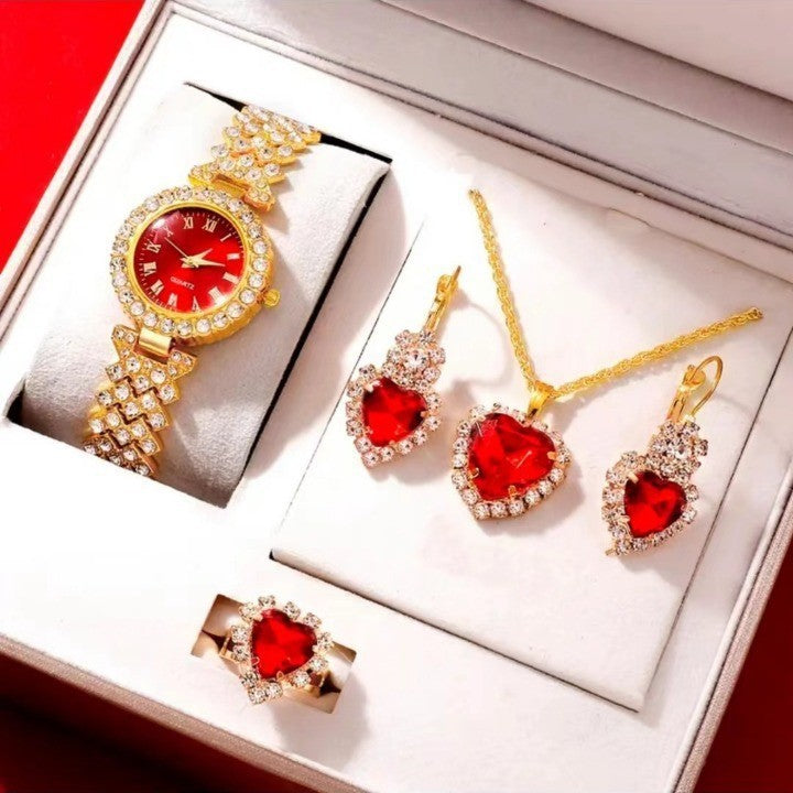 Colorful Crystal Quartz Watch & Jewelry Set | Luxury Sparkling Women’s Timepiece Suite | Elegant Multi-Color Rhinestone Watch Gift Set | Trendy Jewelry Suit with Bracelet & Earrings | 2026 High-Fashion Women’s Accessory Set