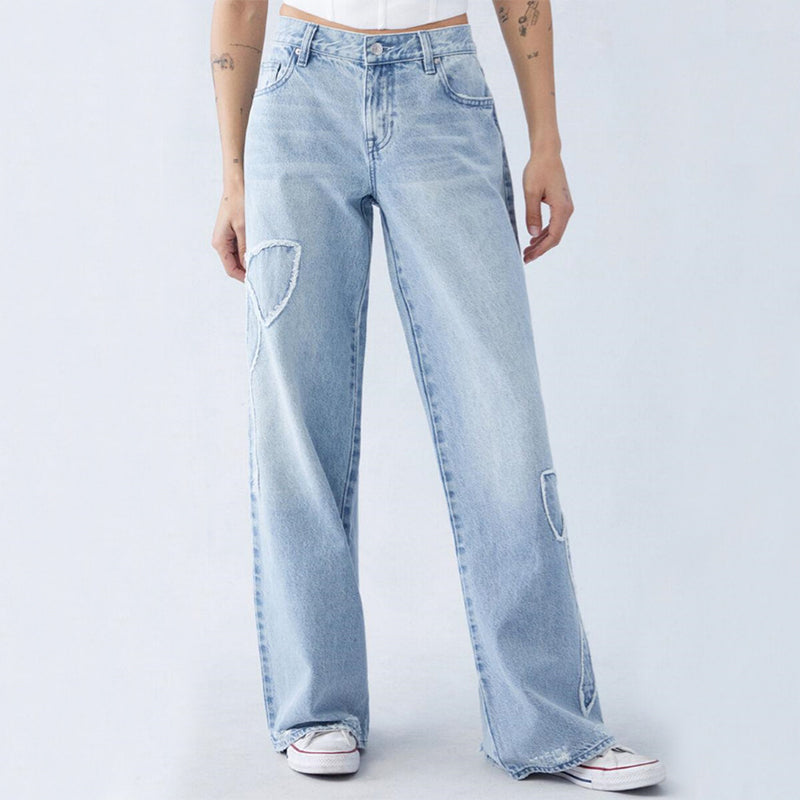 Women’s Butterfly Embroidered Baggy Jeans | Straight Leg Street-Style Trousers | Trendy Side Frayed Denim Pants | Y2K Aesthetic "Hot Girl" Baggy Jeans | 2026 Urban Fashion Wide-Leg Denim