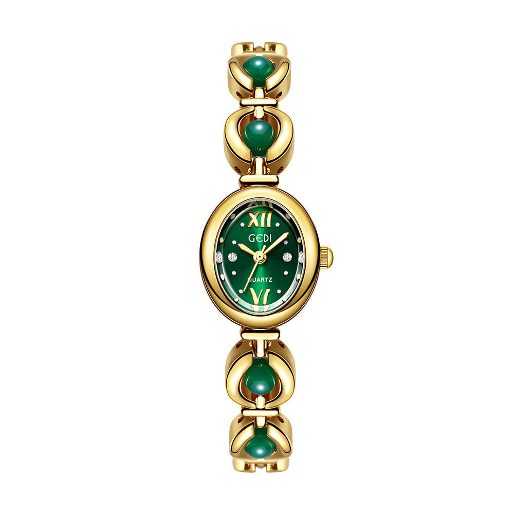 GEDI National Style Emerald Bracelet Watch | Luxury Shell Pearl Women’s Quartz Watch | Niche High-Grade Green Dial Watch | Exquisite Light Luxury Jewelry Watch for Women