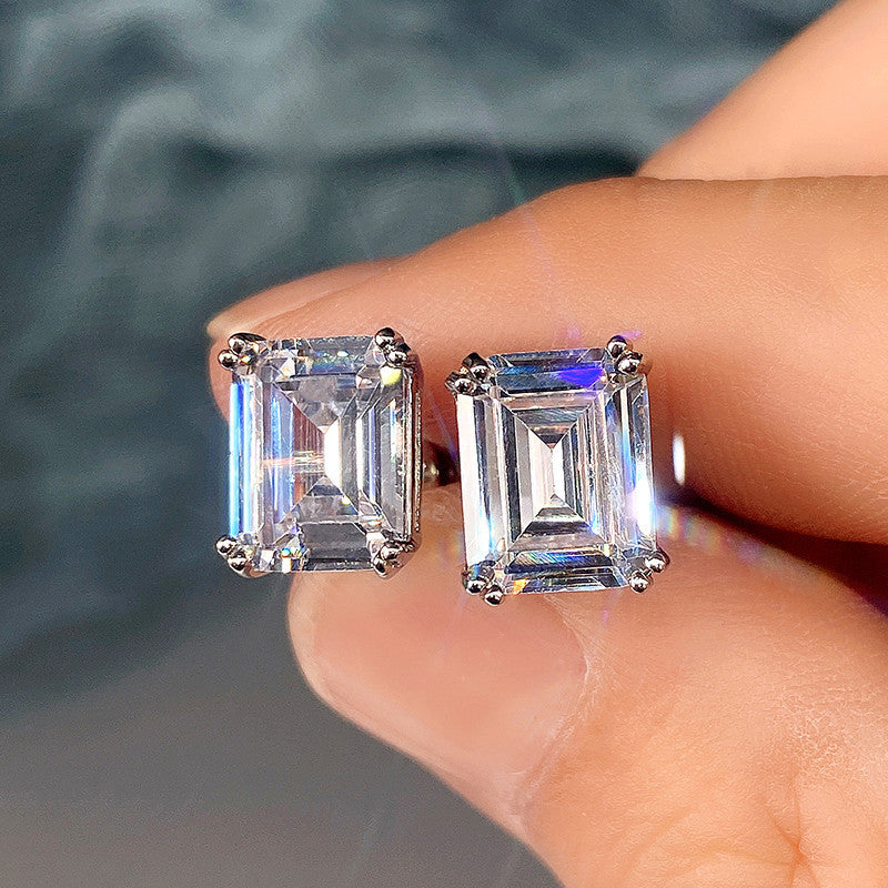 Rectangular Zircon Earrings | Minimalist Unisex Ear Jewelry | High-Sense Geometric Stud Earrings | Luxury-Label Statuesque Radiant Accessory | 2026 High-Fashion Emerald-Luxe Essential