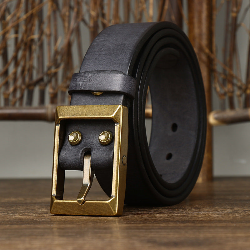 Men’s Thick First-Layer Cowhide Belt | Solid Brass Buckle Genuine Leather Belt | Premium Full-Grain Heavy-Duty Men’s Belt | Classic Luxury Handmade Leather Waist Belt | 2026 High-Fashion Durable Artisan Belt
