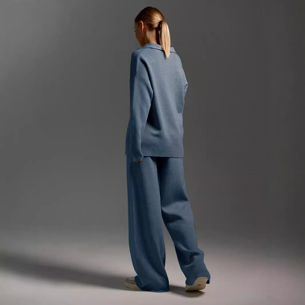 Women’s Collared Sweatshirt & Straight-Leg Pants Suit | Elegant 2-Piece Pullover Lounge Set | Casual Long-Sleeve Sport Trousers Set | Modern Minimalist Co-ord Set for Women | 2026 Trendy Streetwear Tracksuit