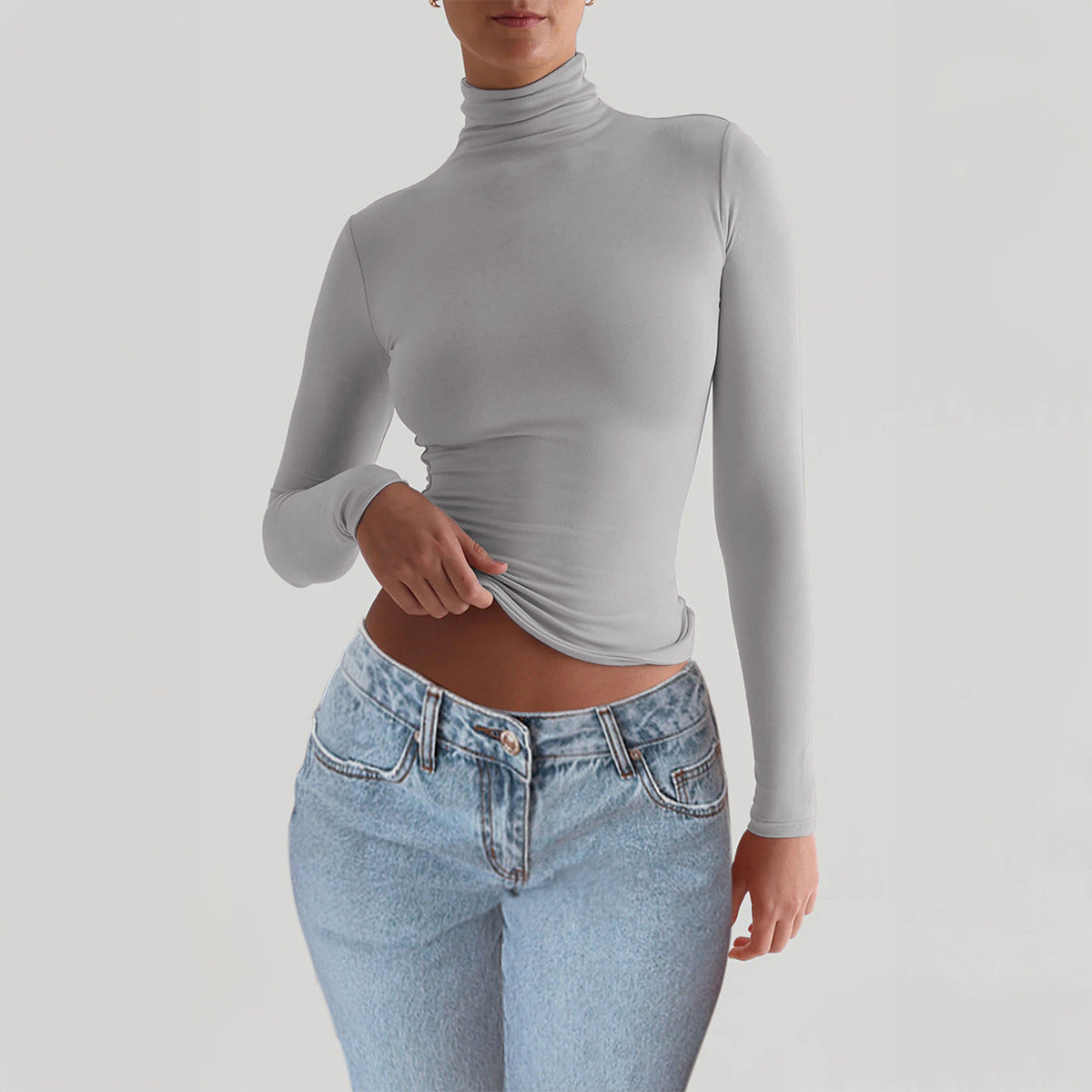 Women’s Y2K Slim Fit Turtleneck T-Shirt | Elegant Long Sleeve Mock Neck Pullover | Casual Tight-Fit Basic Top | Modern Minimalist Streetwear Pullover for Women | 2026 Trend Essential