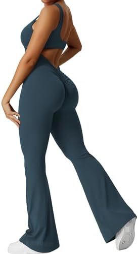 Women’s Sleeveless Flare Yoga Jumpsuit | Full-Body Fitness Bodysuit with Flared Legs | Elegant Backless Workout One-Piece | Trendy High-Stretch Athleisure Yoga Set | 2026 Modern Studio-to-Street Jumpsuit