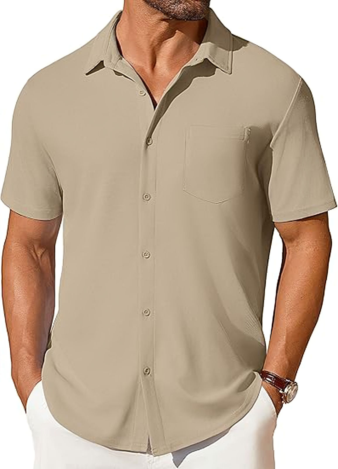 Men’s Short Sleeve Button-Up Shirt | Premium Wrinkle & Crease Resistant Fabric | Non-Iron Modern Business Casual Shirt | Travel-Friendly Lightweight Men's Summer Top