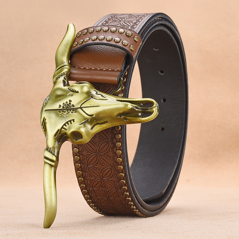 Cowhide Leather Belt For Men With Embossed Rivets