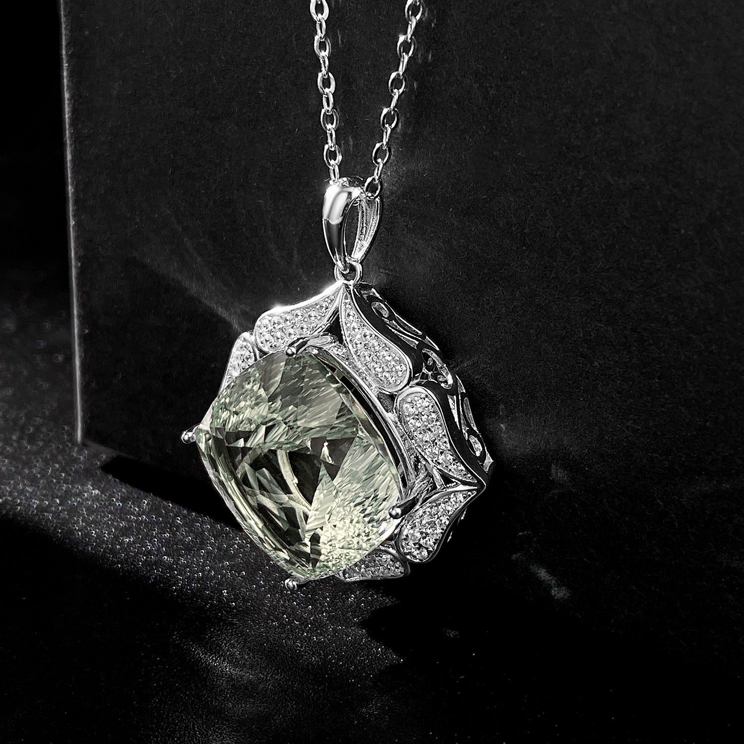 Luxury S925 Silver Green Crystal Sweater Chain | Large Natural Green Gemstone Pendant Necklace | High-Grade Feminine Jewelry Set | Elegant Sterling Silver Long Necklace for Women