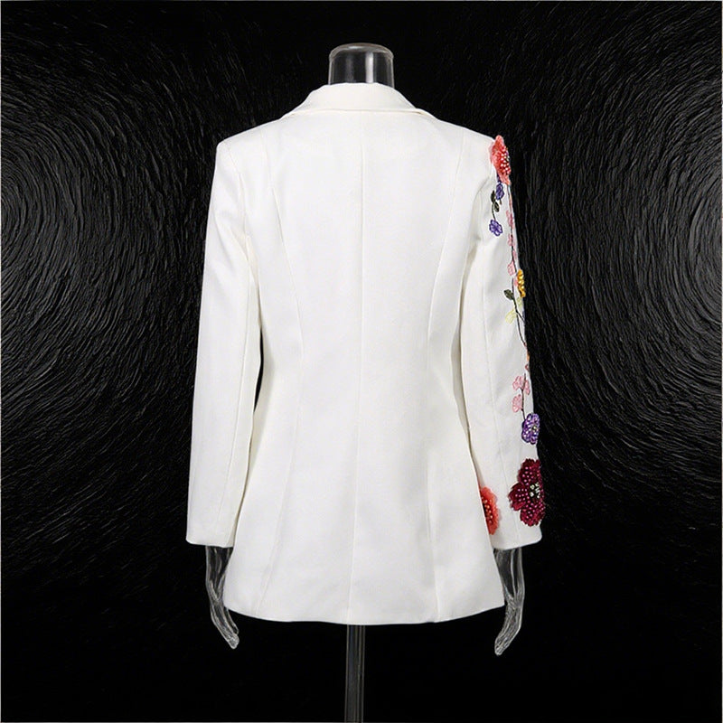 Women’s Elegant Suit with 3D Floral Embroidery | High-Sense Professional Embroidered Blazer & Trousers | Trendy Minimalist Couture Business Suit | Luxury-Label Statuesque Formal Wear | 2026 High-Fashion Radiant Executive Essential