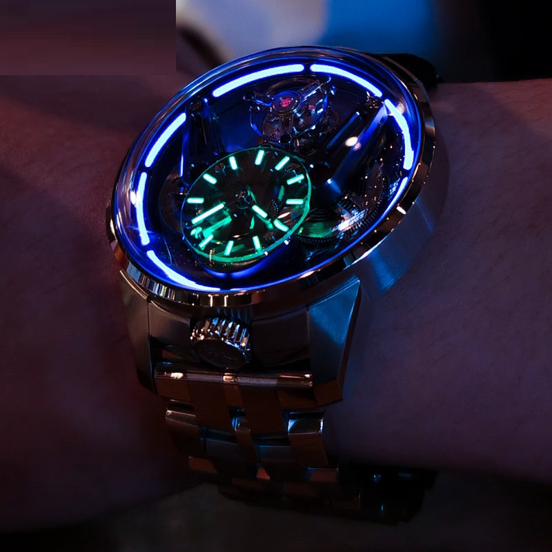 Men’s Luxury Armor Tourbillon Mechanical Watch | Automatic Skeletal Self-Winding Wristwatch | Industrial Design Hollow-Out Armor Watch | Futuristic Luxury Gear Watch for Men