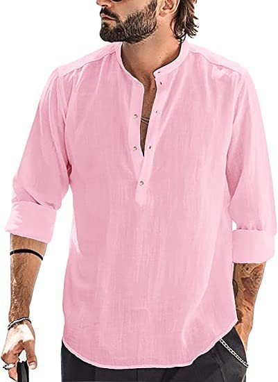 Men’s Casual Stand-Up Collar Long-Sleeved Shirt | High-Sense Solid Color Door-Barrel Blouse | Trendy Minimalist Mandarin Collar Top | Luxury-Label Statuesque Radiant Executive Wear | 2026 High-Fashion Emerald-Luxe Essential
