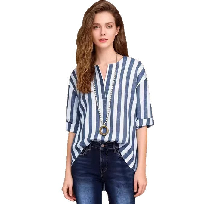 Women’s Versatile Classic Striped Blouse | Elegant Button-Down Long Sleeve Shirt | Professional Office Wear Striped Top | Casual Lightweight Fashion Blouse for Women | 2026 Wardrobe Staple