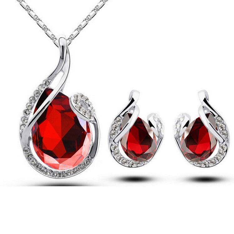 3-Piece Rhinestone Water Drop Jewelry Set | Elegant Necklace & Earrings Set for Women | Sparkling Valentine's Day Gift & Wedding Jewelry