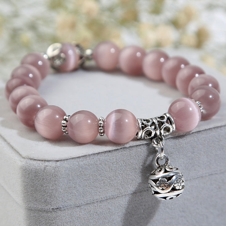 Natural Opal Beads Bracelet for Women | Vintage Stainless Steel Crystal Bracelet | Elegant Iridescent Stone Beaded Wristband | Luxury Boho-Chic Jewelry Gift for Her
