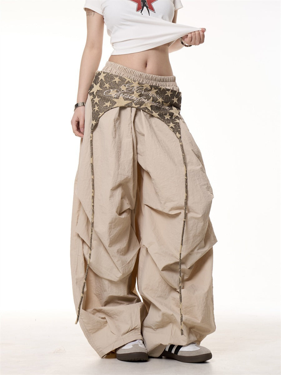 Women’s Relaxed American-Style Cargo Pants | Trendy Layered Design Cargo Trousers | Casual Loose-Fit Pants with Tie Details | Edgy Streetwear Utility Pants | 2026 Women’s Fashion Cargoes