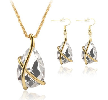 Nostalgic Crystal Jewelry Set | Vintage Pendant Necklace & Earrings | Retro Holiday Party & Wedding Jewelry | European Style Antique Crystal Set for Women