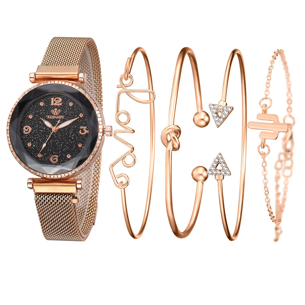 Women’s Starry Sky Magnetic Buckle Watch | Elegant Roman Numeral Bracelet Wristwatch | Modern Gradient Dial Fashion Clock | Trendy Mesh Band Magnetic Jewelry Watch | 2026 Minimalist Luxury Gift for Her