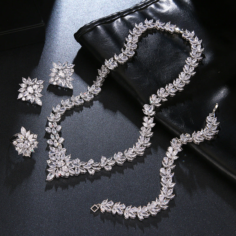 Handcrafted Zircon Jewelry Set | High-Sense Copper Base Luxury Necklace & Earrings | Trendy Minimalist Dazzling Party Wear | Luxury-Label Statuesque Radiant Accessory | 2026 High-Fashion Emerald-Luxe Essential