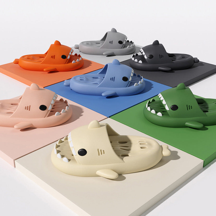 Shark Slippers with Drain Holes | High-Sense Quick-Drying Shower Shoes | Trendy Minimalist EVA Pool Shark Slides | Luxury-Label Statuesque Radiant Beach Sandals | 2026 High-Fashion Emerald-Luxe Essential