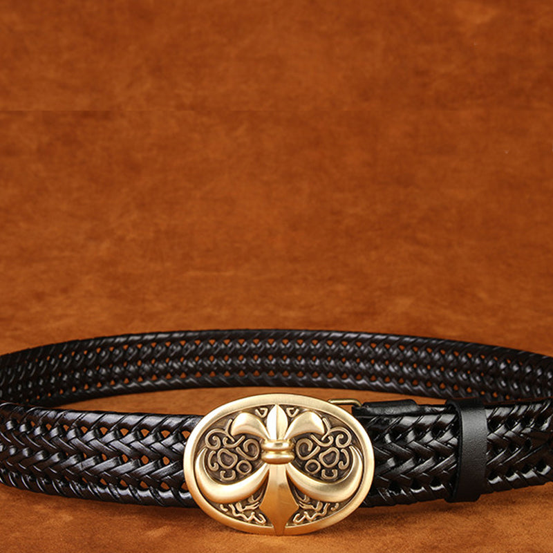 Ancient Personality Fashion Men's Hand-Woven Copper Buckle Belt