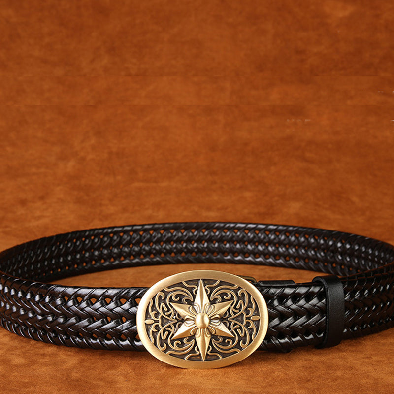 Ancient Personality Fashion Men's Hand-Woven Copper Buckle Belt