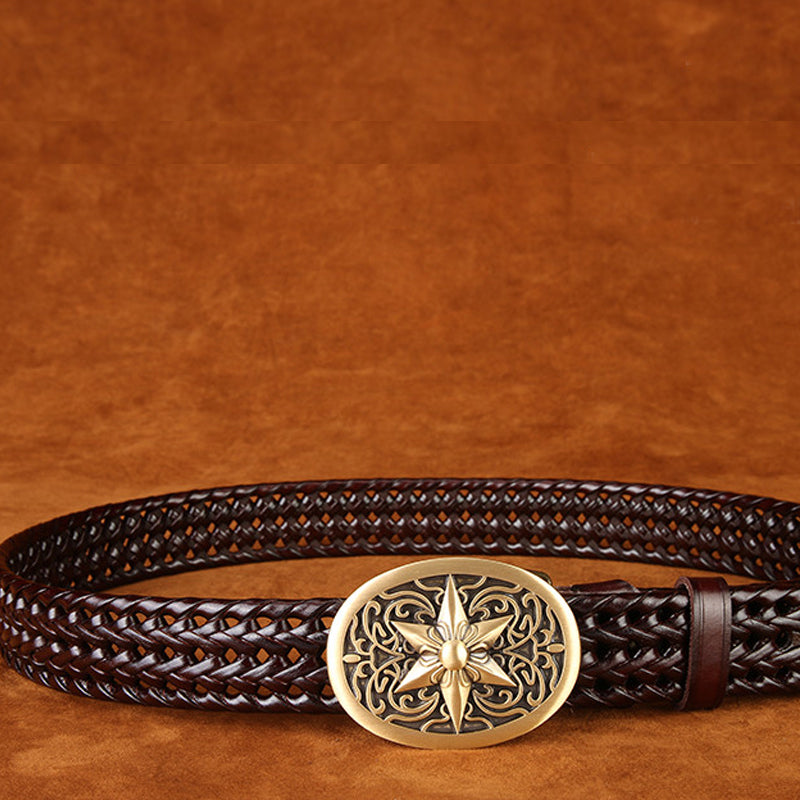 Ancient Personality Fashion Men's Hand-Woven Copper Buckle Belt