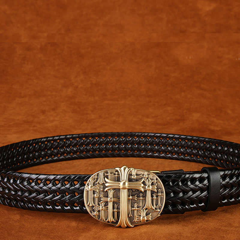 Ancient Personality Fashion Men's Hand-Woven Copper Buckle Belt