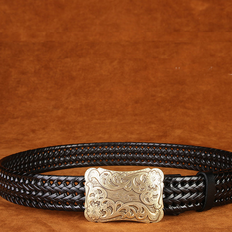 Ancient Personality Fashion Men's Hand-Woven Copper Buckle Belt