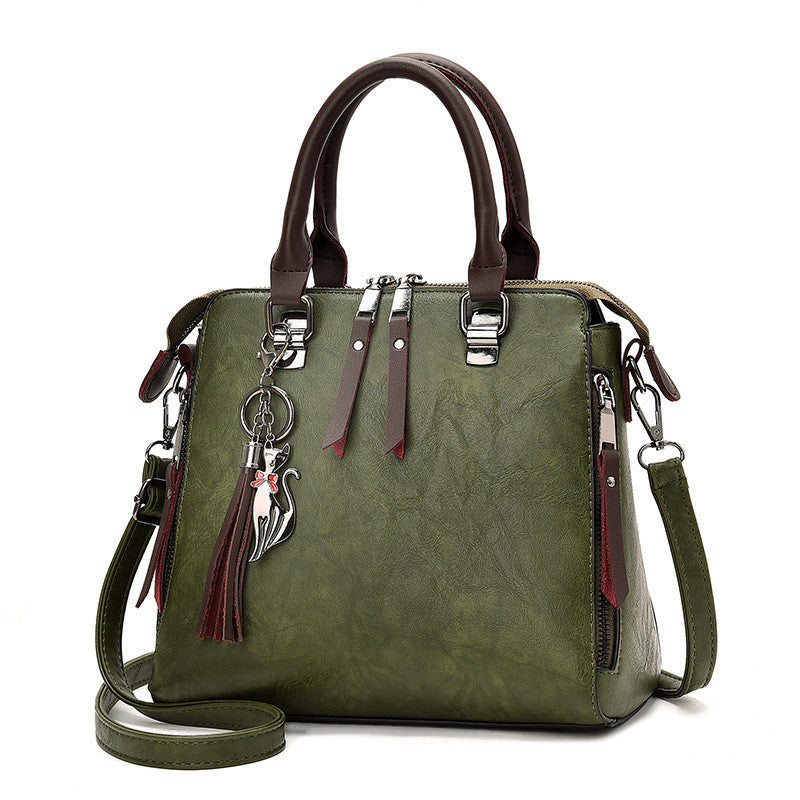 Vintage PU Leather Tassel Handbag for Women | Luxury Large Capacity Top-Handle Tote | Elegant Lady Shoulder Bag with Tassel Detail | Trendy Structured Casual Work Bag | 2026 High-Fashion Retro Leather Tote