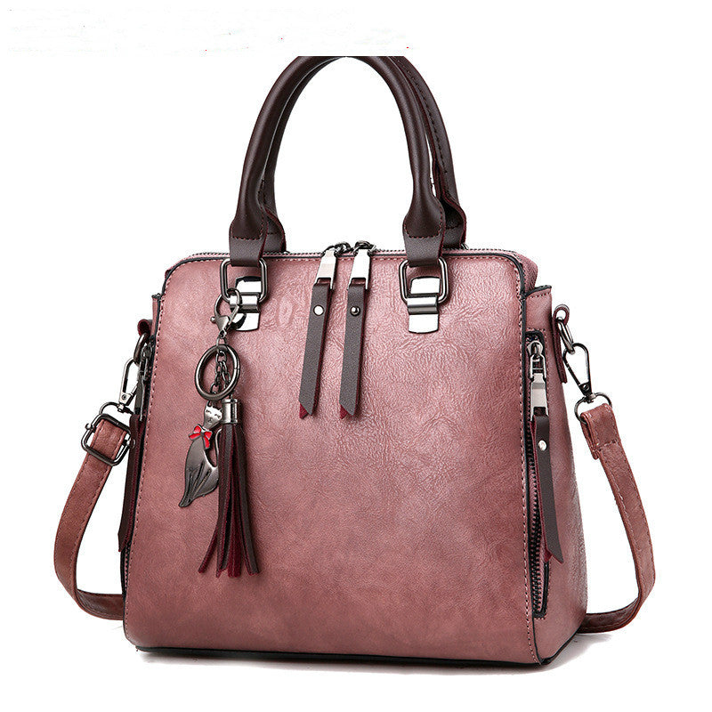 Vintage PU Leather Tassel Handbag for Women | Luxury Large Capacity Top-Handle Tote | Elegant Lady Shoulder Bag with Tassel Detail | Trendy Structured Casual Work Bag | 2026 High-Fashion Retro Leather Tote