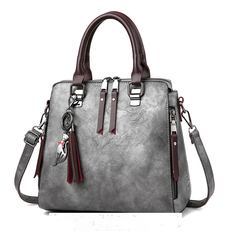Vintage PU Leather Tassel Handbag for Women | Luxury Large Capacity Top-Handle Tote | Elegant Lady Shoulder Bag with Tassel Detail | Trendy Structured Casual Work Bag | 2026 High-Fashion Retro Leather Tote