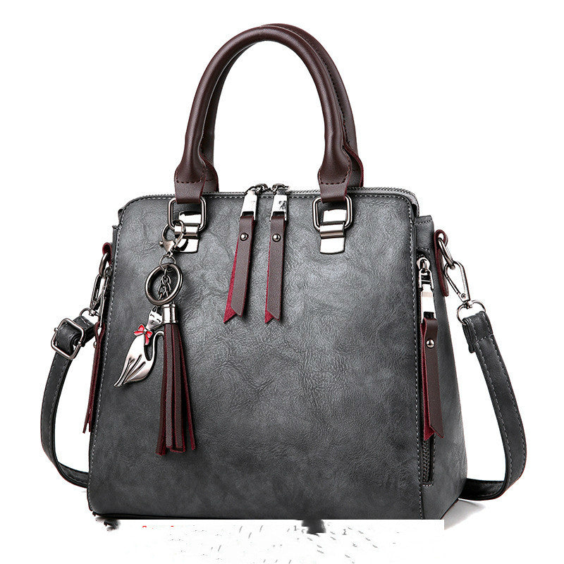 Vintage PU Leather Tassel Handbag for Women | Luxury Large Capacity Top-Handle Tote | Elegant Lady Shoulder Bag with Tassel Detail | Trendy Structured Casual Work Bag | 2026 High-Fashion Retro Leather Tote