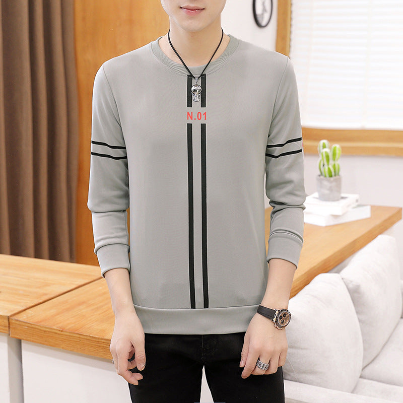 Men’s Printed Long-Sleeved T-Shirt | Teen Round Neck Bottoming Top | High-Sense Casual Spring Autumn Shirt | Trendy Minimalist Graphic Men’s Clothing | 2026 High-Fashion Urban Long Sleeve Tee