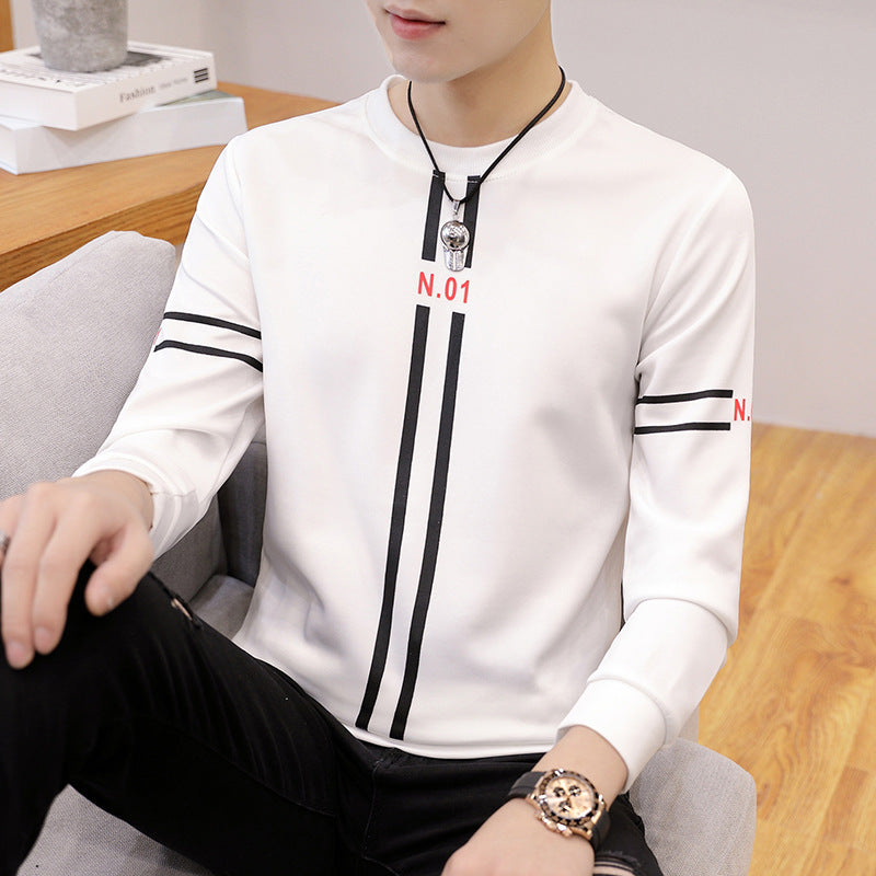 Men’s Printed Long-Sleeved T-Shirt | Teen Round Neck Bottoming Top | High-Sense Casual Spring Autumn Shirt | Trendy Minimalist Graphic Men’s Clothing | 2026 High-Fashion Urban Long Sleeve Tee
