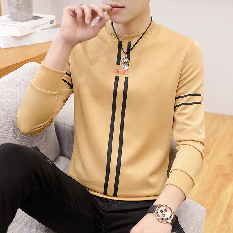 Men’s Printed Long-Sleeved T-Shirt | Teen Round Neck Bottoming Top | High-Sense Casual Spring Autumn Shirt | Trendy Minimalist Graphic Men’s Clothing | 2026 High-Fashion Urban Long Sleeve Tee