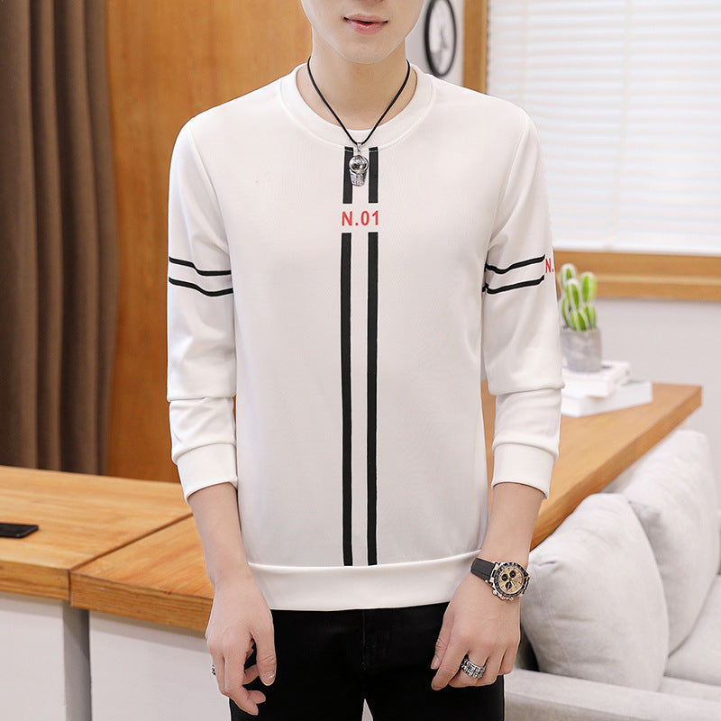 Men’s Printed Long-Sleeved T-Shirt | Teen Round Neck Bottoming Top | High-Sense Casual Spring Autumn Shirt | Trendy Minimalist Graphic Men’s Clothing | 2026 High-Fashion Urban Long Sleeve Tee