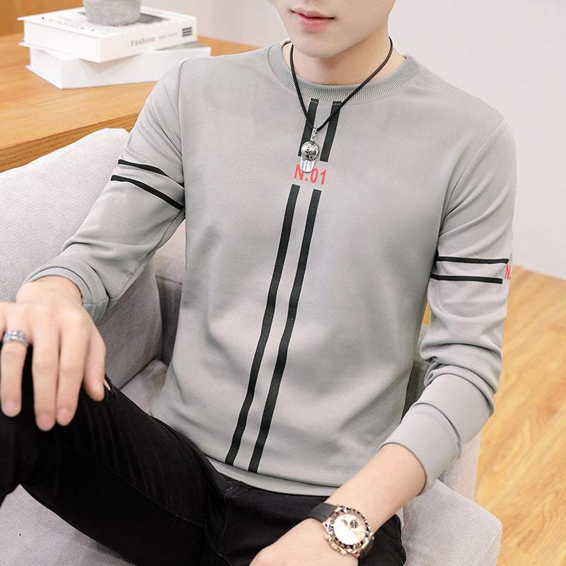 Men’s Printed Long-Sleeved T-Shirt | Teen Round Neck Bottoming Top | High-Sense Casual Spring Autumn Shirt | Trendy Minimalist Graphic Men’s Clothing | 2026 High-Fashion Urban Long Sleeve Tee