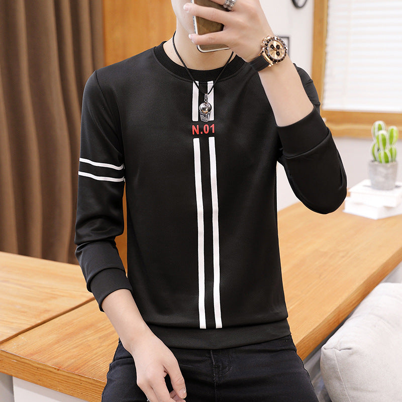 Men’s Printed Long-Sleeved T-Shirt | Teen Round Neck Bottoming Top | High-Sense Casual Spring Autumn Shirt | Trendy Minimalist Graphic Men’s Clothing | 2026 High-Fashion Urban Long Sleeve Tee