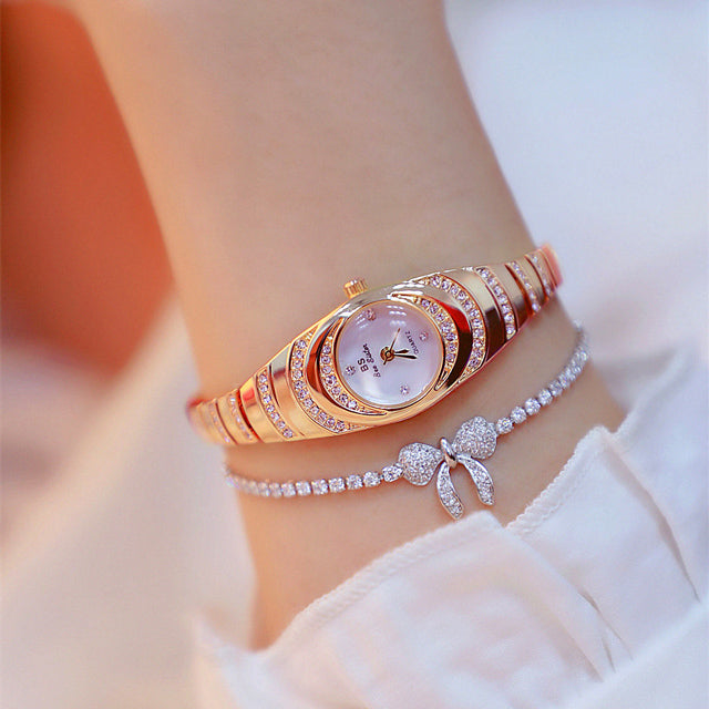 Luxury Ladies Gold Diamond Watch | Full Iced-Out Women’s Bracelet Watch | Elegant Fashion Crystal Wristwatch for Female | Trendy Sparkling Gold Jewelry Watch