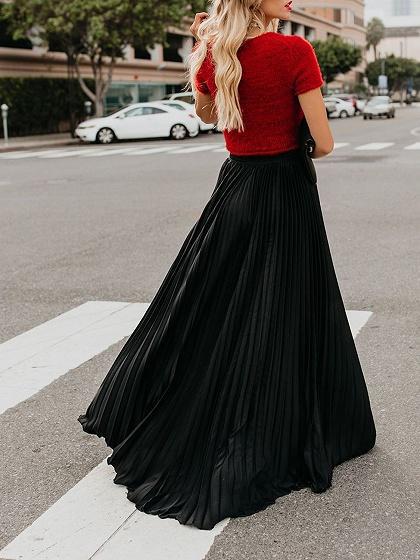 Women’s High-Waist Casual Long Skirt | Elegant Flowy Pleated Maxi Skirt | Modern Solid Color Long Skirt for Girls | Trendy A-Line Daily Wear Skirt | 2026 High-Fashion Modest Casual Bottoms