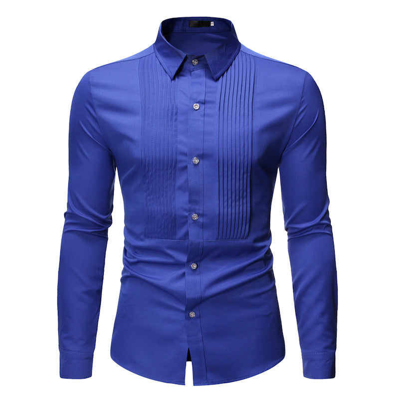Men’s Royal Blue Slim Fit Wedding Tuxedo Shirt | Luxury Long Sleeve Dress Shirt for Men | Formal Business Casual Chemise Homme