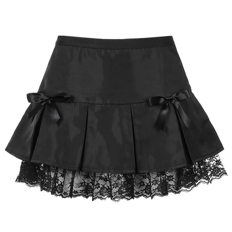 Women’s Black Goth Aesthetic Pleated Skirt | High-Sense Lace-Trim Dance Skirt | Trendy Minimalist Alternative Silhouette | Luxury-Label Statuesque Grunge Wear | 2026 High-Fashion Radiant Gothic Essential