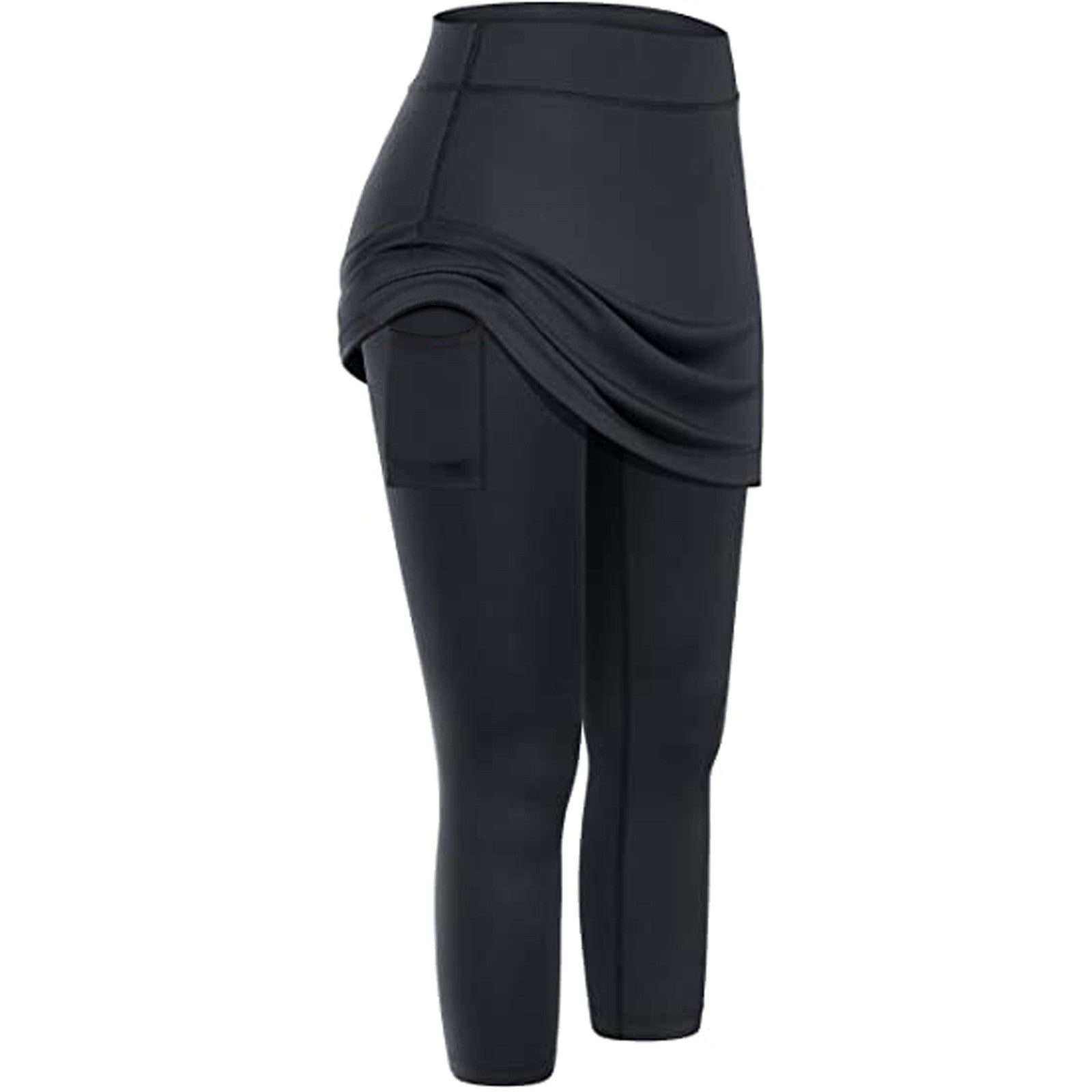 Women’s Tennis Skirted Leggings with Pockets | 2-in-1 Yoga Capris with Attached Skirt | Elegant Modest Sports Skort Leggings | Trendy Elastic High-Waist Gym Bottoms | 2026 High-Performance Athleisure Wear