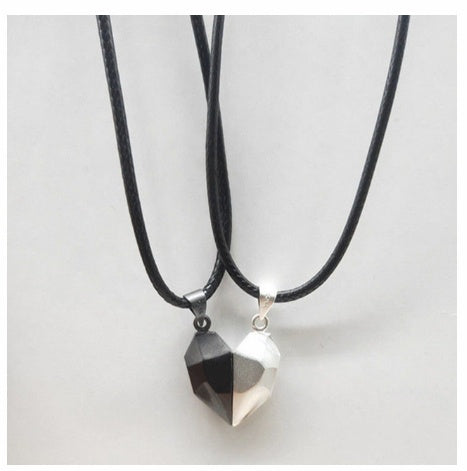 Magnetic Wishing Stone Couple Necklace | Heart-Shaped Electrocardiogram Pendant for Lovers | Ancient Love Token Splicing Necklace | Perfect Valentine’s Day Gift