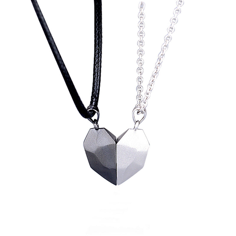 Magnetic Wishing Stone Couple Necklace | Heart-Shaped Electrocardiogram Pendant for Lovers | Ancient Love Token Splicing Necklace | Perfect Valentine’s Day Gift