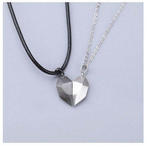 Magnetic Wishing Stone Couple Necklace | Heart-Shaped Electrocardiogram Pendant for Lovers | Ancient Love Token Splicing Necklace | Perfect Valentine’s Day Gift