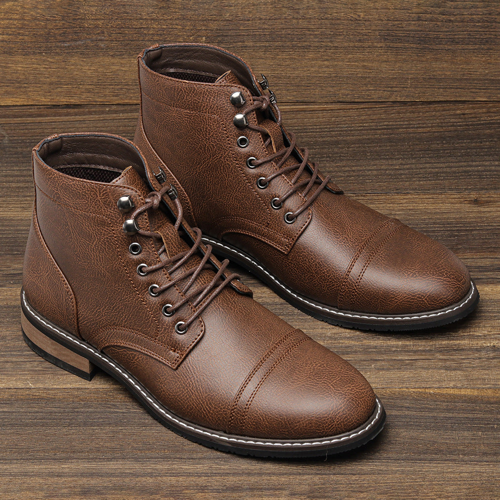 Men’s Vintage Casual Leather Boots | Premium Handcrafted Retro Mid-Top Boots | Rugged Outdoor Leather Walking Boots | Modern Heritage Style Men's Casual Footwear