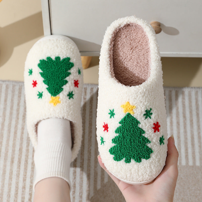 Christmas Santa Claus Home Slippers | Cute Cartoon Winter Warm Cotton Shoes | Unisex Furry Holiday Slippers for Couples | Non-Slip Plush Indoor Footwear